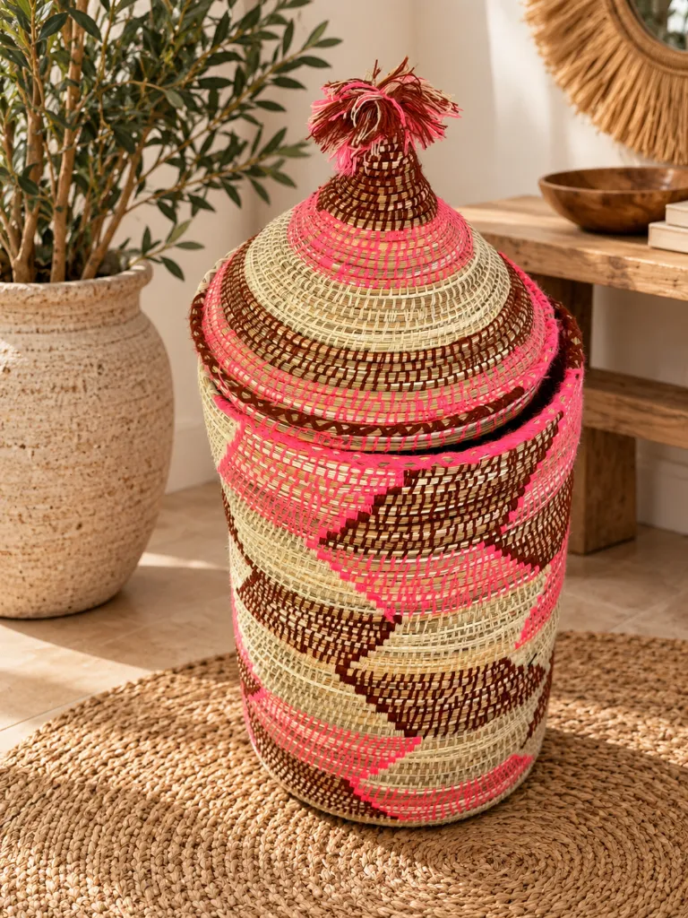 Diyara Artisanat Grand Panier Tressé avec Couvercle - AYA 1.webp