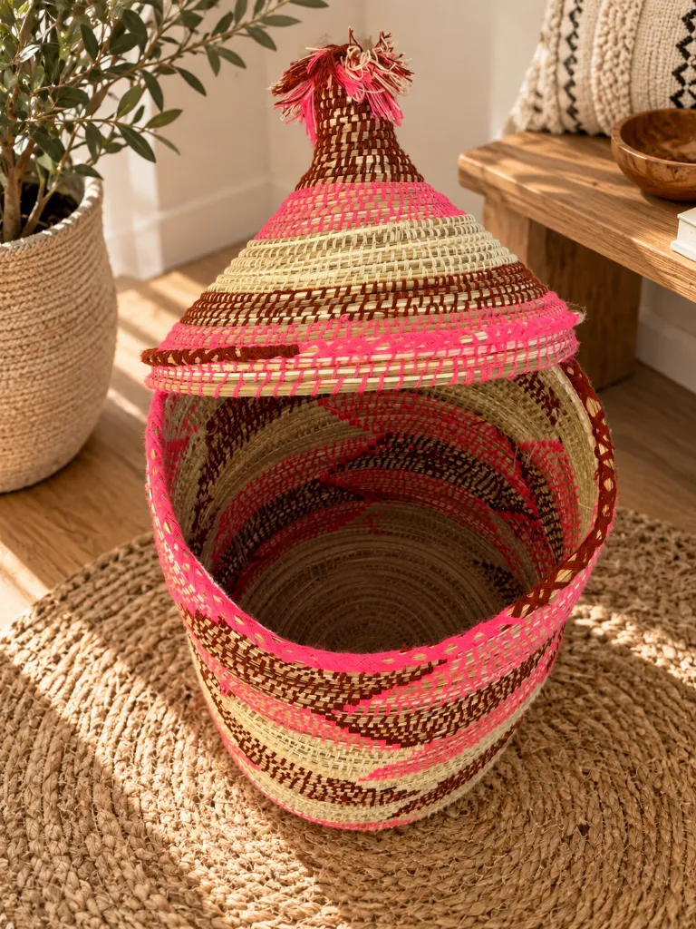 Diyara Artisanat Grand Panier Tressé avec Couvercle - AYA 2.webp