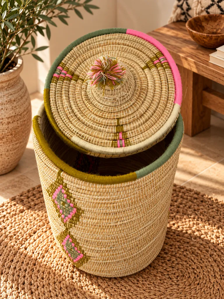 Diyara Artisanat Grand Panier Tressé avec Couvercle - AZIZA 1.webp