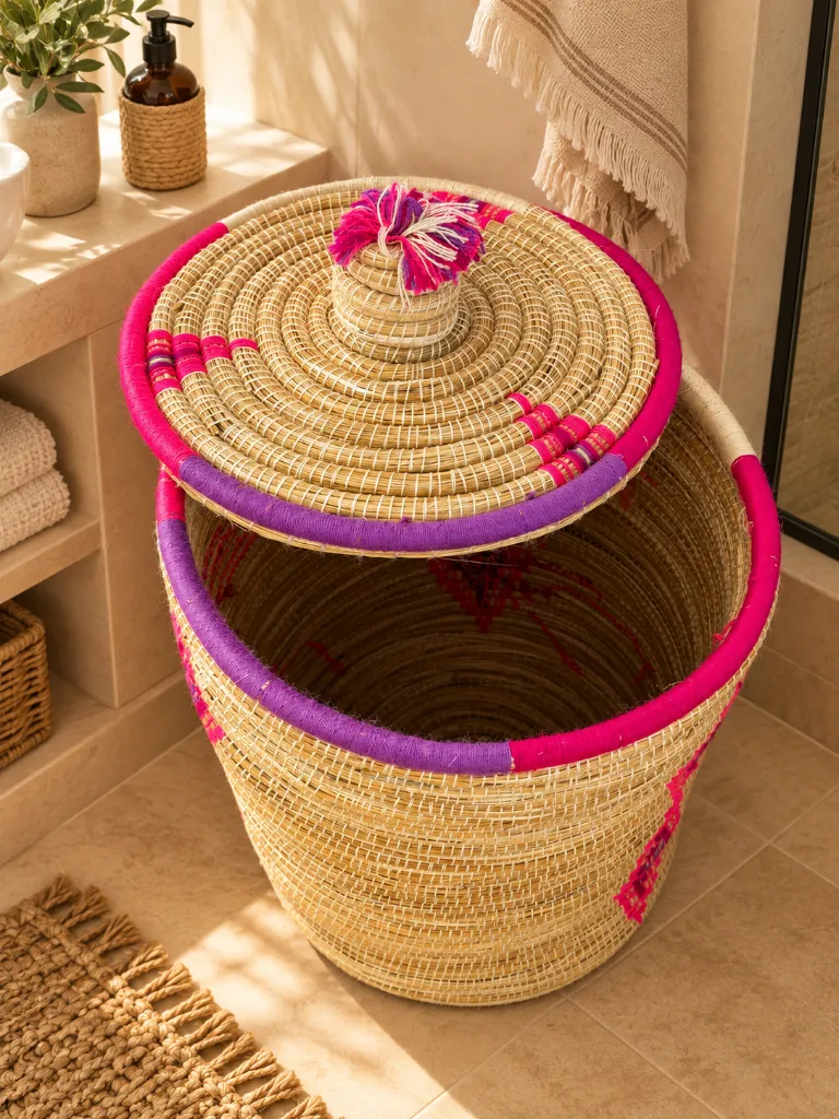 Diyara Artisanat Grand Panier Tressé avec Couvercle - DUNE 2.webp