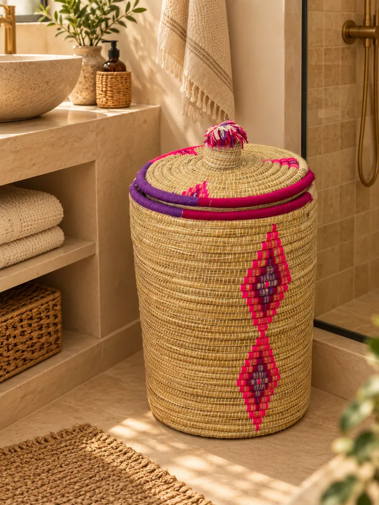 Diyara Artisanat Grand Panier Tressé avec Couvercle - DUNE 1.webp