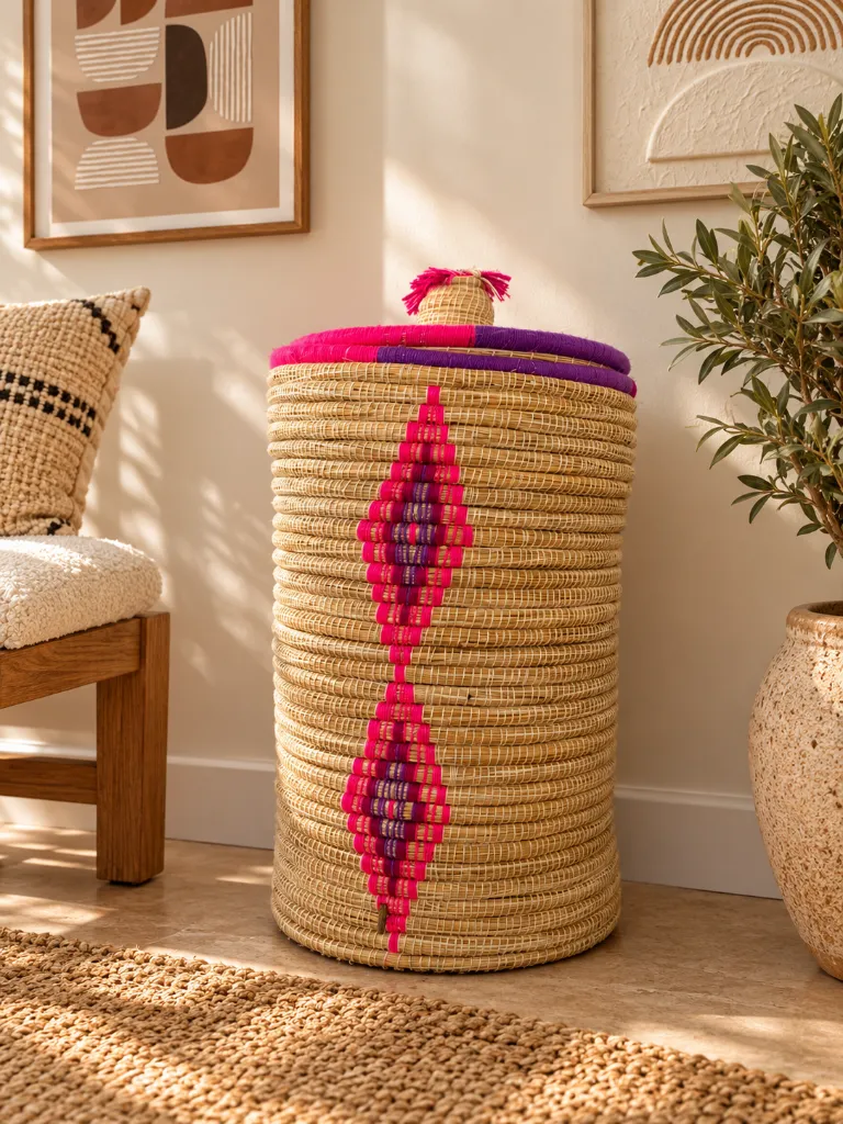 Diyara Artisanat Grand Panier Tressé avec Couvercle - DUNE 3.webp