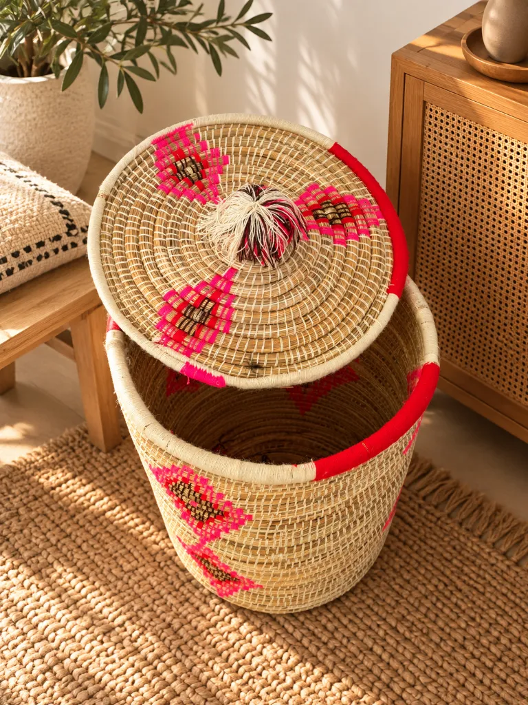 Diyara Artisanat Grand Panier Tressé avec Couvercle - LALLA 1.webp