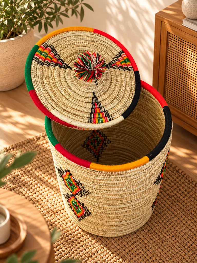 Diyara Artisanat Grand Panier Tressé avec Couvercle - SAHARA 1.webp