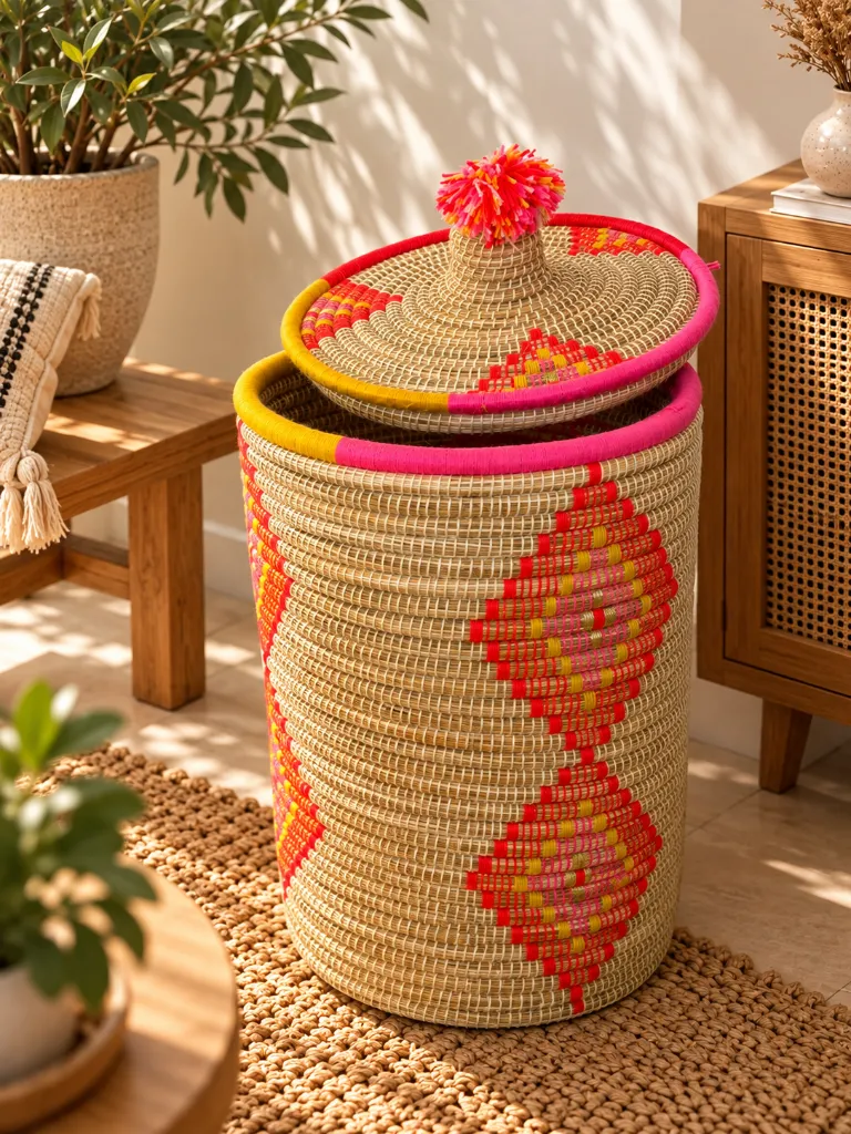 Diyara Artisanat Grand Panier Tressé avec Couvercle - TIFAWT 1.webp