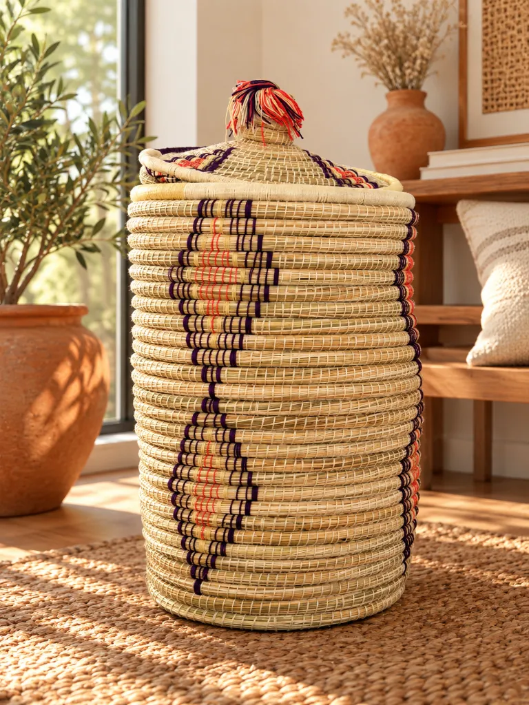 Diyara Artisanat Grand Panier Tressé avec Couvercle - TIZIRI 1.webp