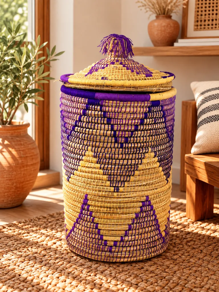 Diyara Artisanat Grand Panier Tressé avec Couvercle - ZINA 2.webp