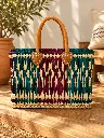 Diyara Artisanat Panier Alma en feuille de palmier tressé - Rose & Naturel 1.webp