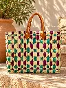 Diyara Artisanat Panier Essaouira en feuilles de palmier tressée - Violet, Turquoise et Cuir 2.webp