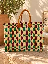 Diyara Artisanat Panier Essaouira en feuilles de palmier tressée - Violet, Turquoise et Cuir 1.webp