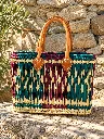 Diyara Artisanat Panier Zélie en feuilles de palmier tressées – Turquoise, violet & anses en cuir 4.webp