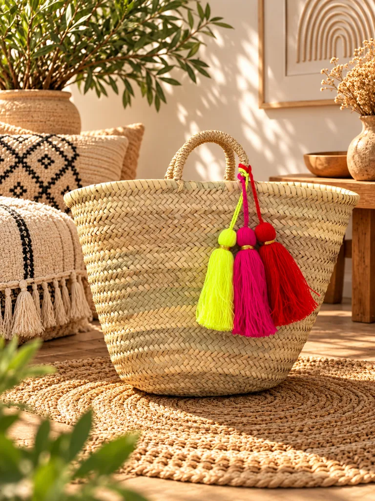 Diyara Artisanat Paniers en Raphia avec 3 pompoms 3.webp