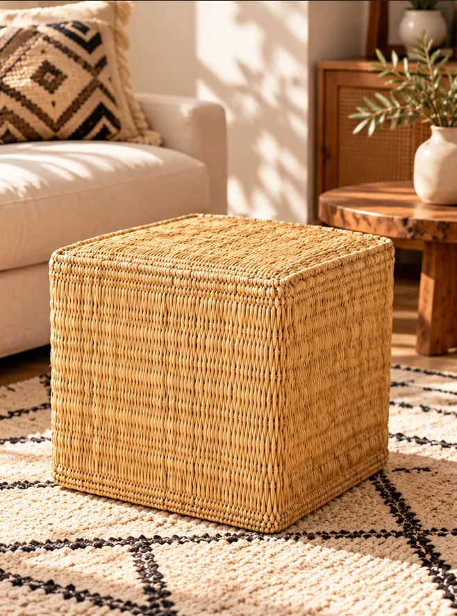 Diyara Artisanat Pouf en Raphia Naturel 1.webp