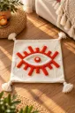 Housse de Coussin Écrue à Oeil Orange Tufté