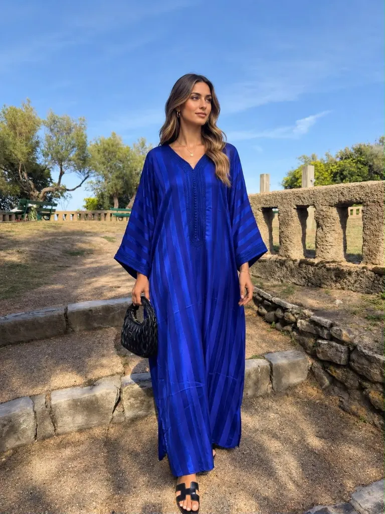 Jellaba Malak Soie Bleu Saphir