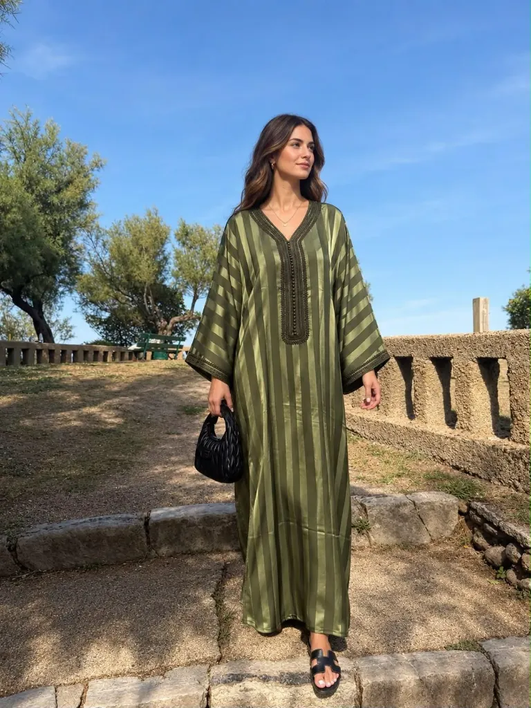 Jellaba Malak Soie Kaki Olive