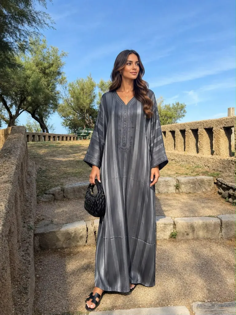 Jellaba Malak Soie Gris Sélène