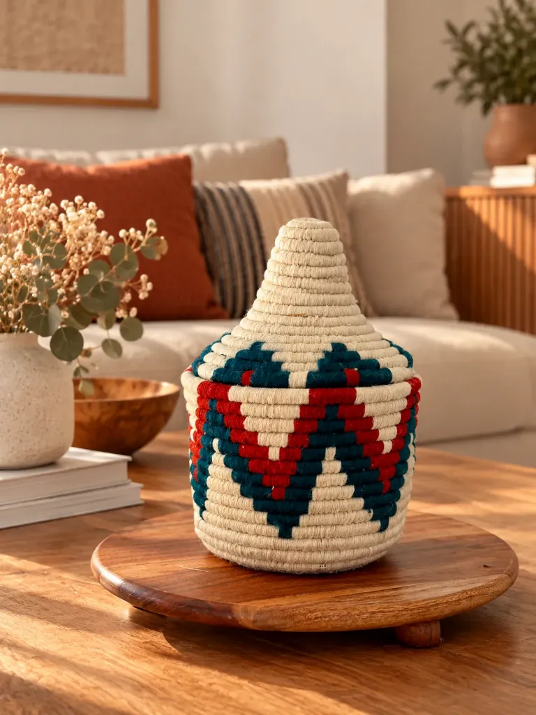 Boîte Berbère - Beige, bleu et rouge