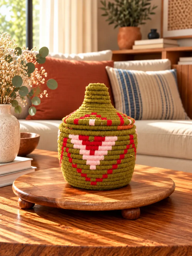 Boîte Berbère - Vert, rose pale et rouge