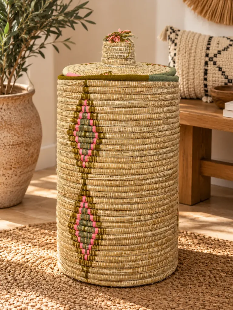 Grand panier tressé avec couvercle - AZIZA
