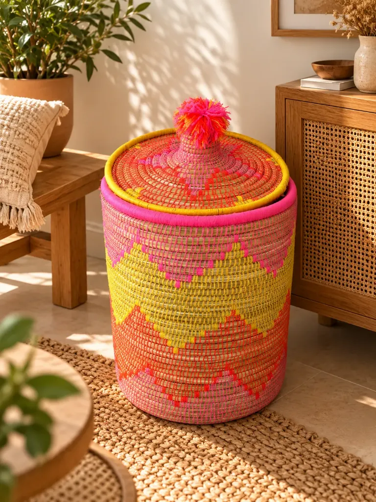 Grand panier tressé avec couvercle - NOURA