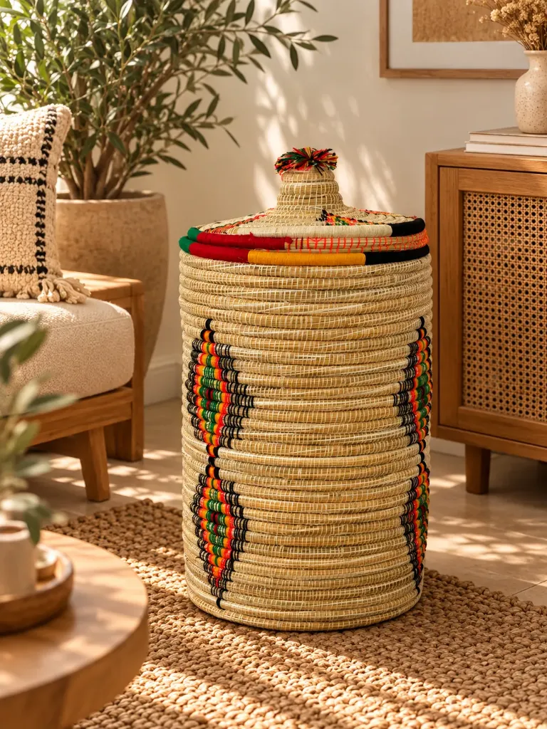 Grand panier tressé avec couvercle - SAHARA