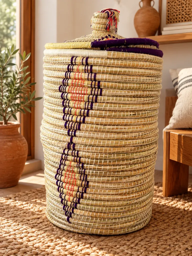 Grand panier tressé avec couvercle - TIZIRI