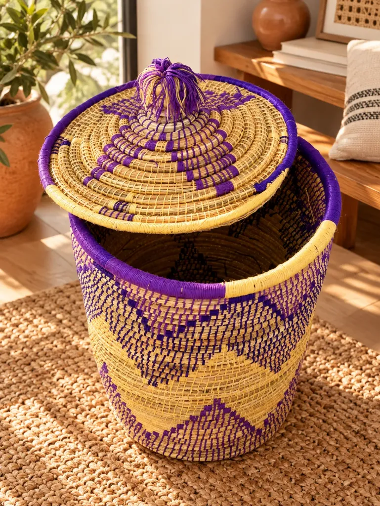 Grand panier tressé avec couvercle - ZINA