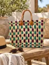 Panier Essaouira en feuilles de palmier tressées – Violet, Turquoise & Cuir