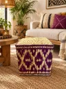 Pouf ZAHRA en RAPHIA Naturel et Prune