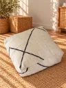 Pouf en Laine Écru à Lignes Noires