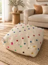 Pouf en Laine et Coton Écru à Motifs Multicolores