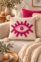 Housse de coussin Œil rose en coton écru