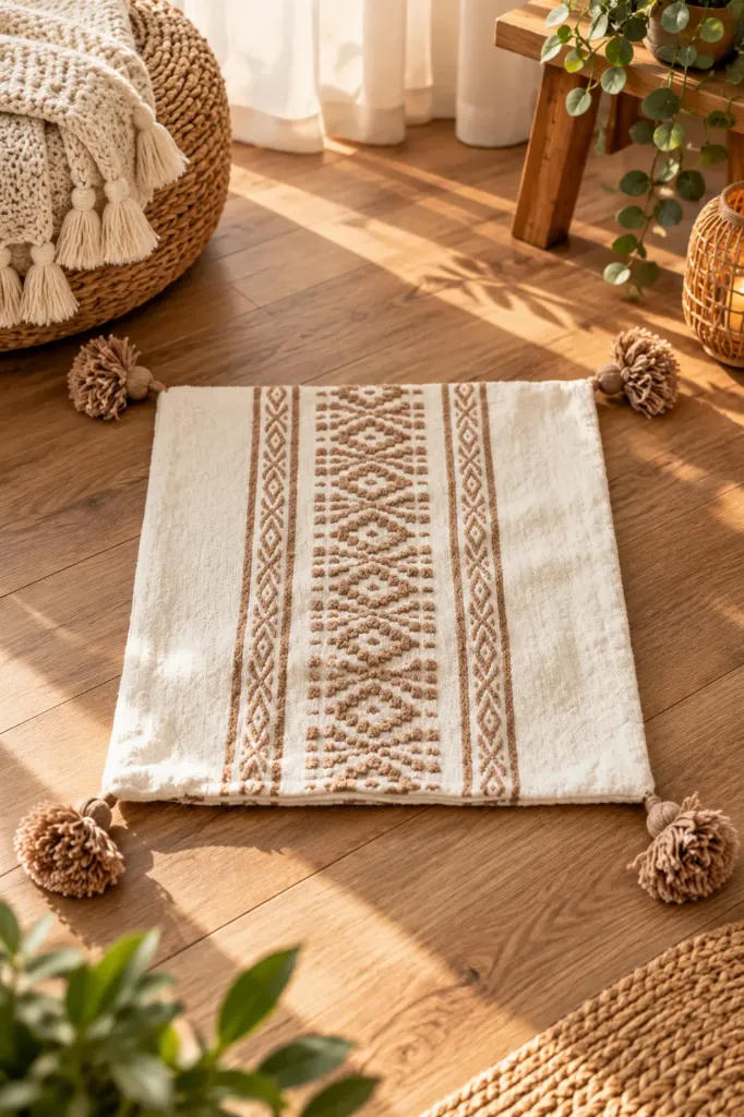 Housse de Coussin Écrue à Motifs Berbères Beige